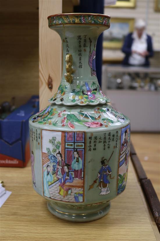 A 19th century Chinese celadon ground famille rose vase height 33cm